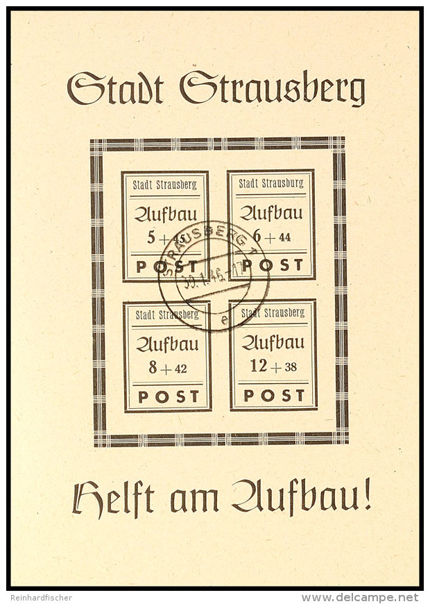 Wiederaufbaublock Mit Plattenfehler I "Strausburg", Gestempelt 30.1.46, Tadellose Erhaltung, Katalog: Bl.2PFI... - Autres & Non Classés