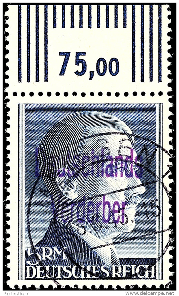 "Hitler" 5 RM In Enger Zähnung Mit Oberrand Und Gummi, Tadellos, Gepr. Zierer BPP, Mi. 600.-, Katalog: 24B... - Meissen