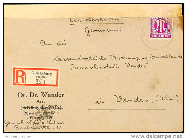 RPD Kiel: 1945, R-Brief Aus GLÜCKSTADT...9.45 Mit 12 Pfg. AM-Post Und R-Zettel Als Ersatz Für Die 30 Pfg.... - Kiel