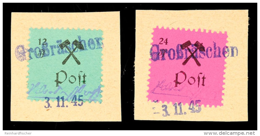 12 U. 24 Pfg Gebührenmarken Farbänderung, Type I, Je Mit Stempeltype H "Großrächen 3.11.45"... - Grossraeschen