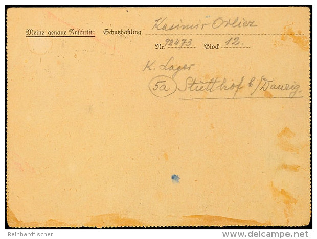 KZ Stutthof: 1944, Vordruck-Kartenbrief Mit 12 Pfg. Hitler Und Poststempel STUTTHOF DANZIG A 1.11.44 Nach Bromberg,... - Other & Unclassified