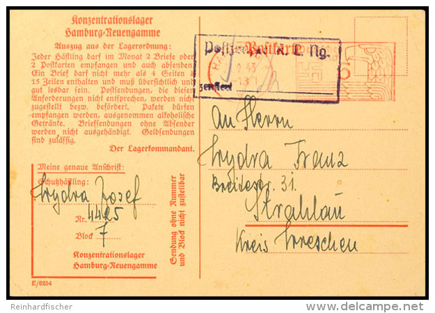 KZ Neuengamme: 1943, Vordruckpostkarte Mit DV "E/2054" Gebraucht Mit 6 Pfg. Postfreistempel Vom 24.9.43 Und... - Sonstige & Ohne Zuordnung
