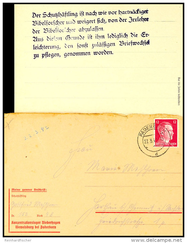 KZ Niedernhagen: 1942, Vordruckbrief "...Niedernhagen Wewelsburg Bei Paderborn" Gebraucht Von PADERBORN 27.3.42 Mit... - Otros & Sin Clasificación