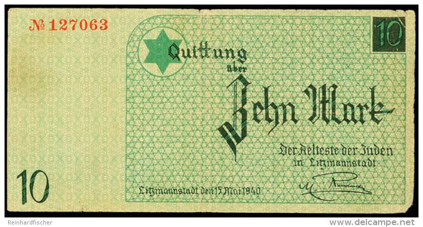 Ghetto Litzmannstadt: 1940, 3 Verschiedene Original-Geldscheine Mit Nennwert 50 Pfg., 5 M. Und 10 Mark, Stark... - Otros & Sin Clasificación