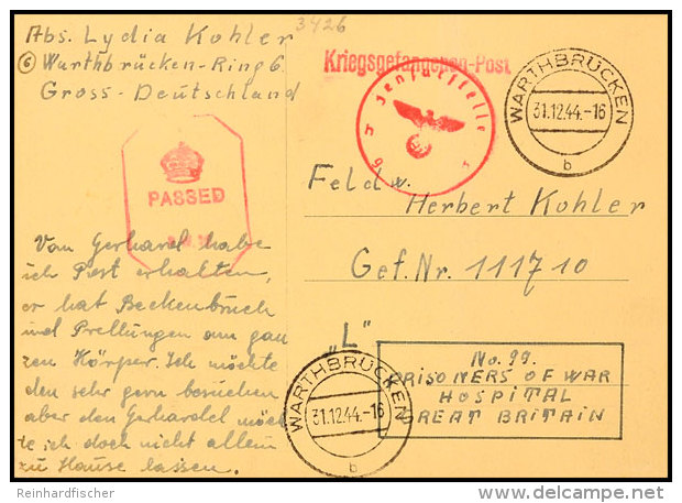 Kriegsgefangenenpost 1944, Dreiteilige Korrespondenz Ab Warthbrücken (Wartheland) 6.11., 20.11. Und 31.12.44... - Autres & Non Classés