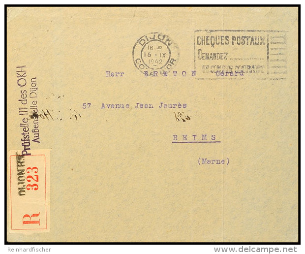 BP Paris (?): 1942, R-Dienstbrief Aus DIJON 15.9." Mit Violettem L2 "Prüfstelle III Des OKH Außenstelle... - Otros & Sin Clasificación