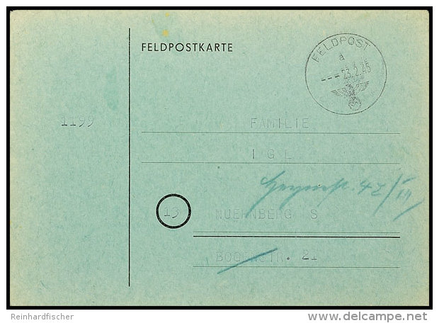 1945, Inselpost Kreta, Funkmitteilungskarte Grün, Gebraucht Mit Normstempel "a 23.2.45" Nach Nürnberg,... - Otros & Sin Clasificación