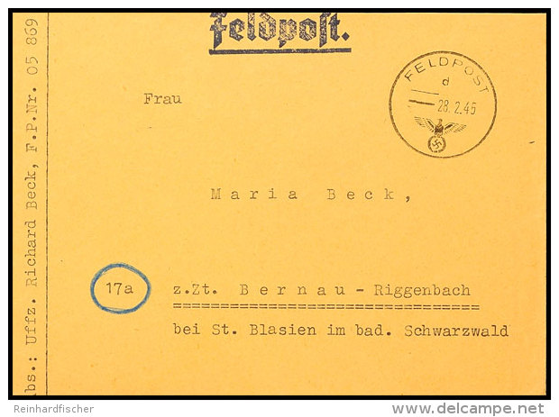 1945, Festung Lorient, Brief Mit Feldpost-Normstempel "d 28.2.45" Und Absender-Feldpost-Nummer "05869" (= Gen.... - Autres & Non Classés