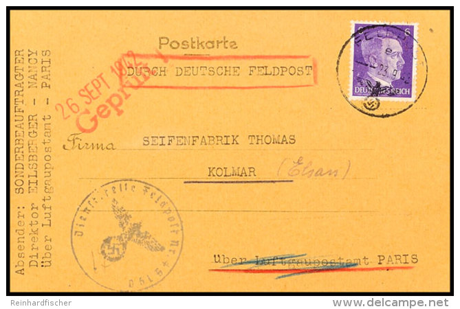 1942, 6 Pfg. Hitler Mit Feldpost-Normstempel "e 23.9." Auf Postkarte "Durch Deutsche Feldpost" Vom... - Otros & Sin Clasificación