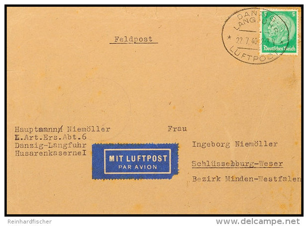 1940, 5 Pfg. Hindenburg Für Die Luftpostgebühr Auf Sonst Portofreiem Feldpostbrief Aus... - Otros & Sin Clasificación