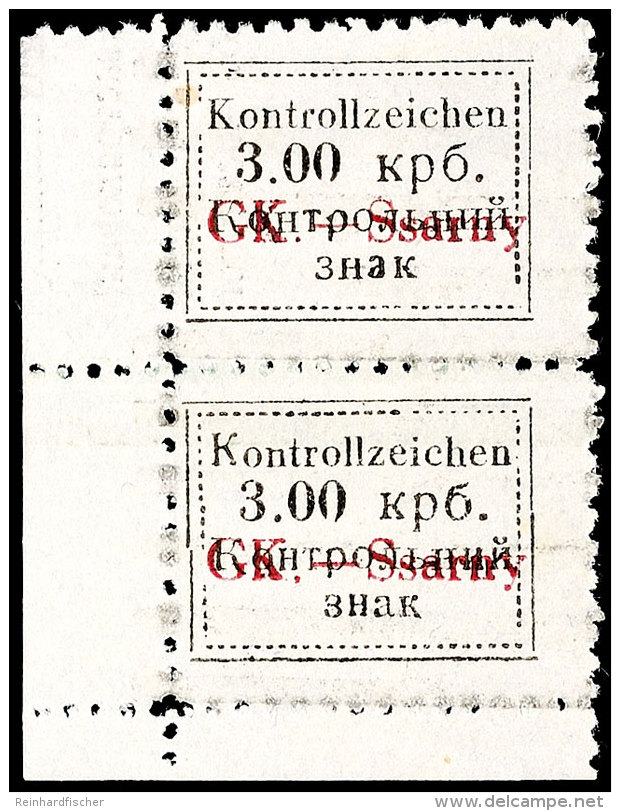 3 Krb., Senkrechtes Paar Aus Der Linken Unteren Bogenecke, Obere Marke Type I, Untere In Type II, Ungebraucht Ohne... - Autres & Non Classés