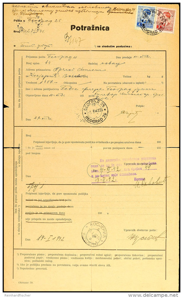Mischfrankatur Aus Serbien I über 4 Din. Mit Serbien II über 3 Din. Auf Gebührengerechter... - Sonstige & Ohne Zuordnung