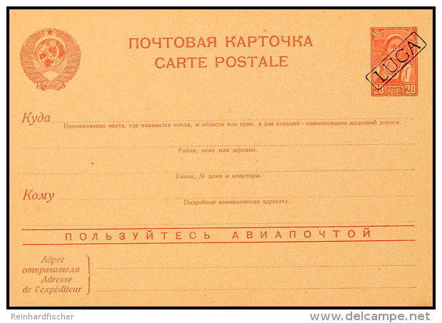 Luga 1941, Sowjetrussische 20 Kop Ganzsachenkarte "Benutzt Die Luftpost" Mit Handstempelaufdruck Luga, Ungebraucht,... - Autres & Non Classés