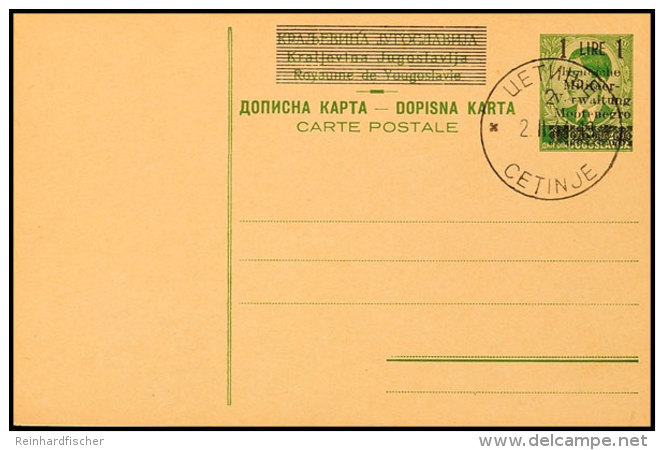 Montenegro 1943, 1 L Aufdruckganzsachenkarte, Blanko Gestempelt Cetinje 2.2.44, Katalog: P1 BFMontenegro 1943,... - German Occ.: Montenegro