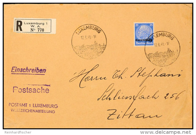 25 Pfg Hindenburg Luxemburg Auf Eingeschriebener Postsache Der Versandstelle Luxemburg Mit Werbestempel Luxemburg... - Other & Unclassified