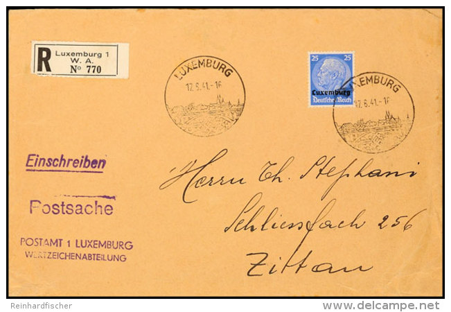 25 Pfg Hindenburg Luxemburg Auf Eingeschriebener Postsache Der Versandstelle Luxemburg Mit Werbestempel Luxemburg... - Autres & Non Classés