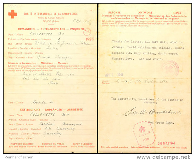 Nachrichtenübermittlung Vom November 1940 Auf Formular Des Internationalen Roten Kreuzes Aus England Nach... - Autres & Non Classés