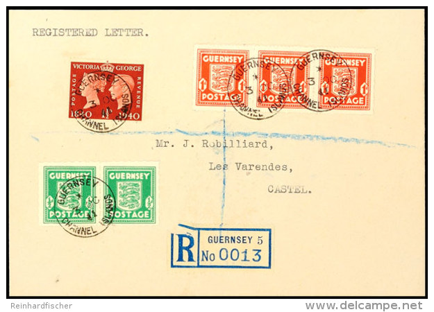 1/2 D Smaragdgrün (2) Und 1 D Rot (3) Mit Englischer Zusatzfrankatur 1 1/2 D 100 Jahre Briefmarken Auf R-Brief... - Autres & Non Classés