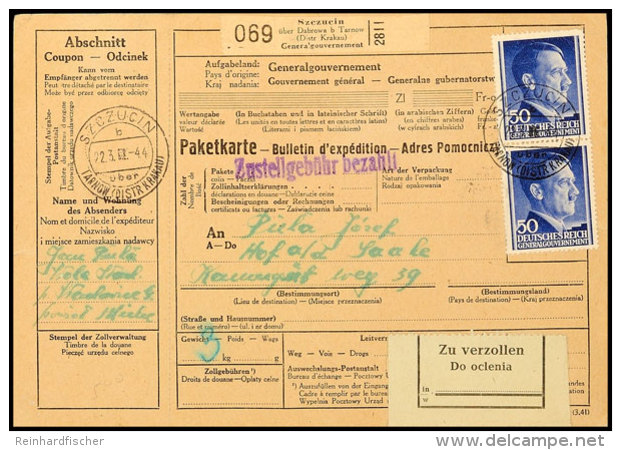 50 Gr. Hitler Im Senkrechten Paar Und Einzelwert (rückseitig) Auf Kompletter Paketkarte Von SZCZUCIN über... - Autres & Non Classés