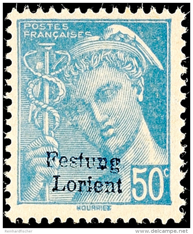 50 C. Freimarke Hellblau Mit Aufdruck "Festung Lorient", Tadellos Postfrisch, Auflage Nur 1.800 Stück,... - Autres & Non Classés