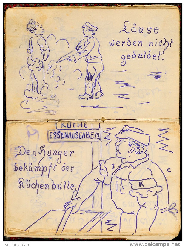 Kriegsgefangenen-Tagebuch "P.W. Lager Cherbourg" 1945/46, Mit Zahllosen Skizzen Und Grundriss Des Lagers Sowie... - Autres & Non Classés