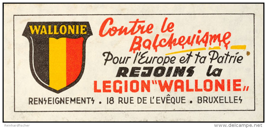 Belgien Um 1942, Mehrfarbige Vignette "Contre Le Bolchevisme, Legion ,Wallonie'" Mit Wappenschild Und SS-Runen,... - Otros & Sin Clasificación