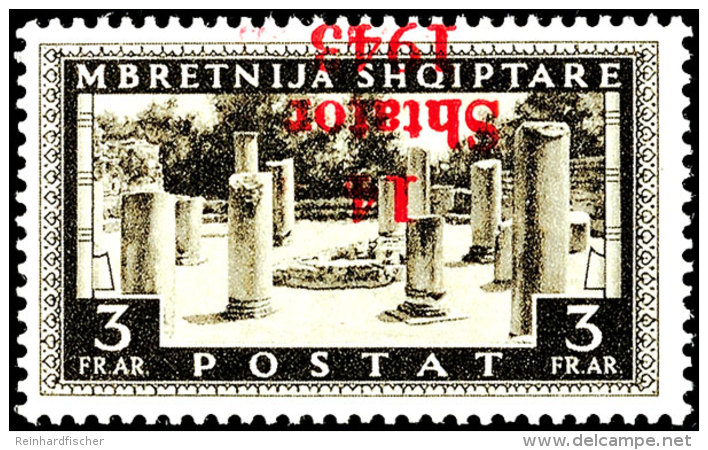 3 Fr. Freimarke Mit Rotem Aufdruck "14 Shtator 1943", Abart "kopfstehender Aufdruck", Tadellos Postfrisch Mit... - Ocu. Alemana: Albania