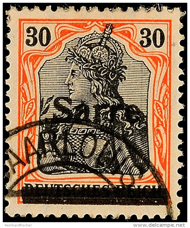 30 Pf. Germania-Sarre Auf Orangeweiß, Type I, Klar Gest. SAARLOUIS, Gepr. Burger BPP, Mi. 600,-., Katalog:... - Autres & Non Classés