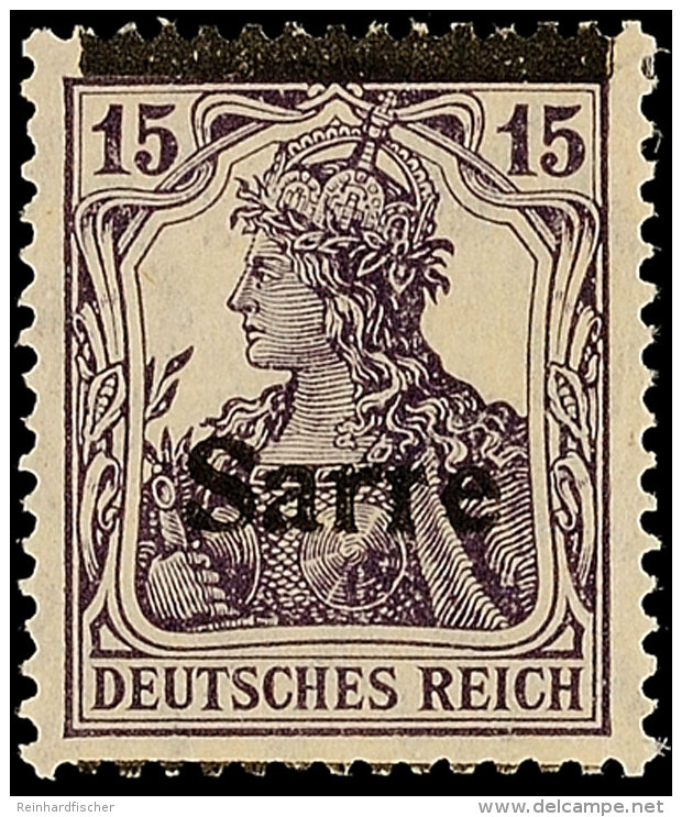 15 Pf. Germania-Sarre, Type I, Verschobener Aufdruck, Balken Oben, Schrift Unten, Postfrisch, Gepr. Burger BPP, Mi.... - Autres & Non Classés