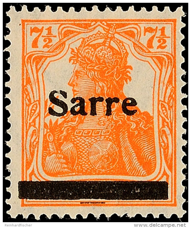 7&frac12; Pf. Germania-Sarre, Type II, Plattenfehler "S Oben Gebrochen", Postfrisch, Käferzeichen, Gepr.... - Autres & Non Classés