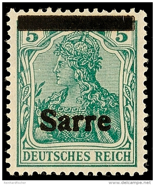 5 Pf. Germania-Sarre, Type I, Verschobener Aufdruck, Balken Oben, Schrift Unten, Postfrisch, Käferzeichen Und ... - Otros & Sin Clasificación