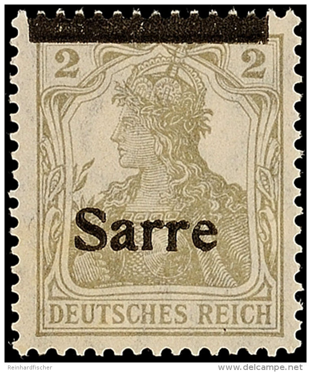 2 Pf. Germania-Sarre, Type I, Verschobener Aufdruck, Balken Oben, Schrift Unten, Postfrisch, Gepr. Burger BPP, Mi.... - Autres & Non Classés