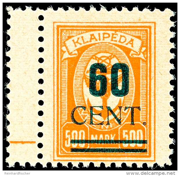 60 C Grünaufdruck Tadellos Postfrisch, Tiefst Gepr. Petersen BPP, Mi. 600.-, Katalog: 237I **60 C Green... - Memel (Klaipeda) 1923