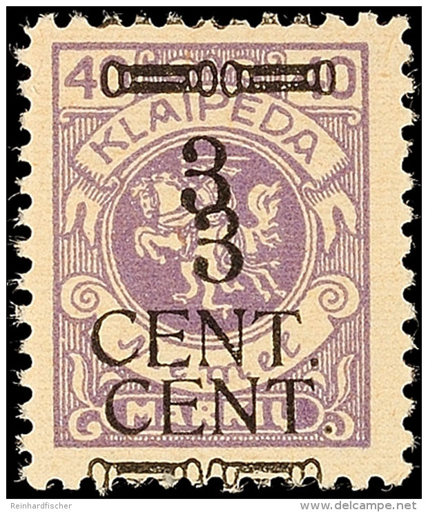 3 C. Auf 40 M. Mit Gleichstarkem Doppelten Aufdruck, Postfrisch, Signiert Ing. Becker, Mi. 400,-, Katalog: 187DDI... - Memel (Klaïpeda) 1923