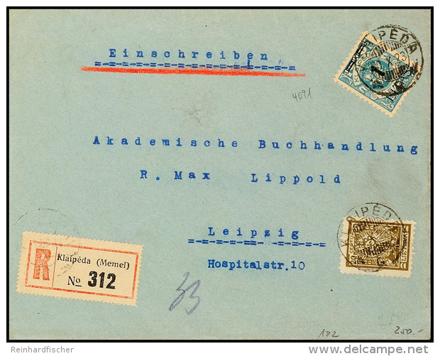 Memel 1 L. Auf 1000 M In Länder-Mischfrankatur Mit Litauen 20 Centu Auf Geschäfts-Einschreiben Mit... - Memel (Klaipeda) 1923