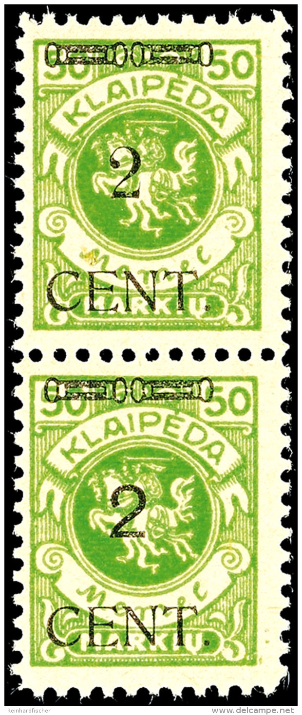2 C. Auf 50 M., Senkrechtes Typenpaar 3, Postfrisch, Geprüft Huylmans BPP, Katalog: 177S3 **2 C. On 50 M.,... - Memel (Klaïpeda) 1923