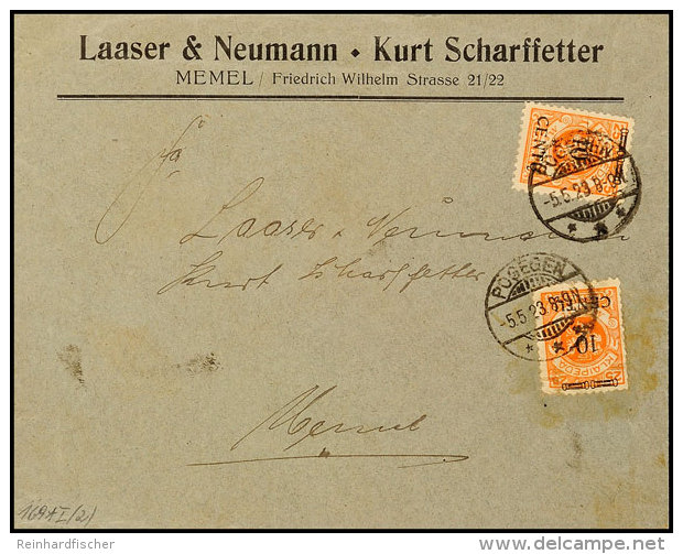 2x 10 Centu Auf 25 M, Mehrfachfrankatur Auf Geschäftsbrief Der Fa. Laaser &amp; Neumann Mit Dt. Stempel... - Memel (Klaïpeda) 1923