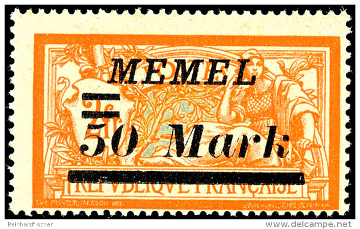 50 M. Auf 2 Fr. Mit Aufdruckfehler "Abstand Zwischen 50 Und Mark 3,9 Statt 2,8mm" Postfrisch, Tadellos,... - Memel (Klaipeda) 1923