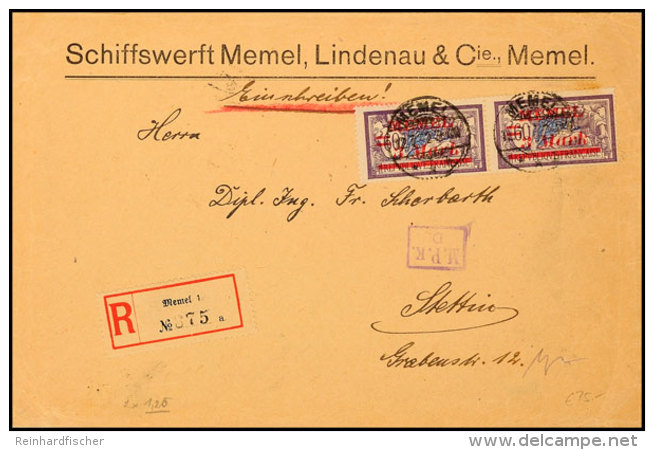 2x 3 M Auf 60 C, Mehrfachfrankatur Auf Einschreiben Der Schiffswerft Lindenau Mit Stempel Memel 12.7.22 Nach... - Memel (Klaipeda) 1923