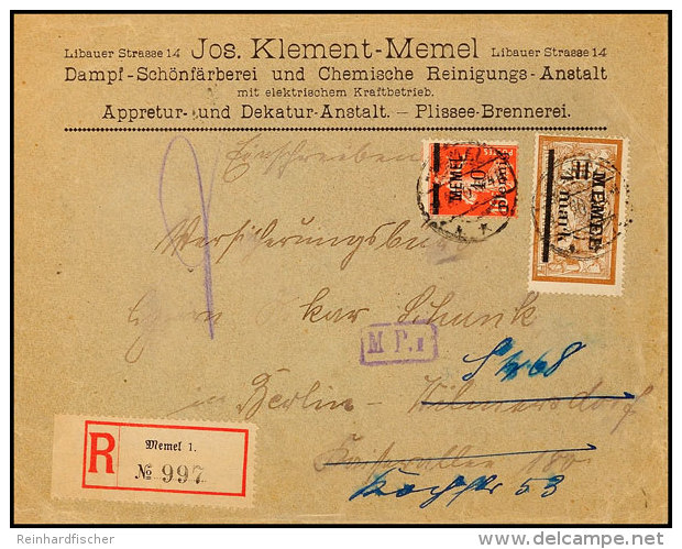 1 M Auf 50 C Und 10 Pfg Auf 10 C, Auf Geschäfts-Einschreiben Der Dampf-Schönfärberei/Chem. Reinigung... - Memel (Klaipeda) 1923