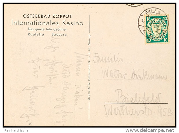 Intern. Kasino Zoppot 1937, Innenansichtskarte Mit 10 Pfg Danzig Ab Pillau 12.7.37 Nach Bielefeld. Hübsches... - Autres & Non Classés