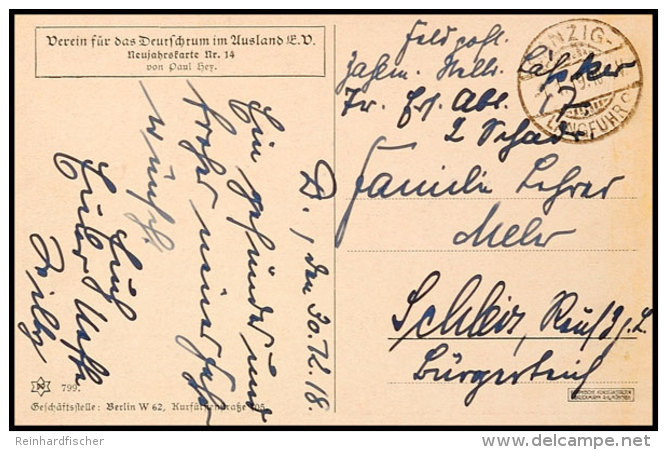 1919, Feldpostkarte Aus DANZIG-LANGFUHR 1.1.19 Mit Feldpost-Absendervermerk, Pracht  BF1919, Fieldpost Card... - Sonstige & Ohne Zuordnung