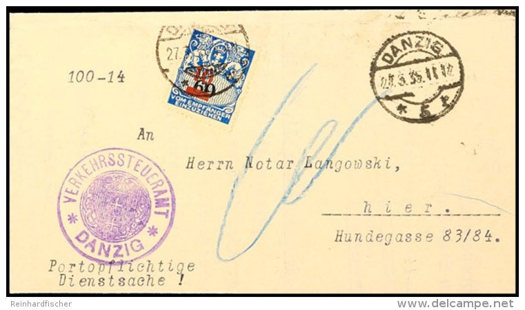 10 Auf 60 Pfg. Portomarke Mit Stempel DANZIG 1 27.3.35 Auf Komplettem Faltbrief "Portopflichtige Dienstsache" Des... - Autres & Non Classés