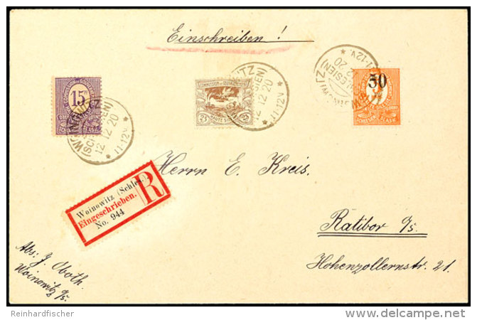 50 Pf. Auf 5 Mark In A-Farbe, Aufdruck In Type IIa, Als Portogerechte MiF Mit Mi.-Mr. 5c Und 19b Auf R-Fernbrief... - Autres & Non Classés