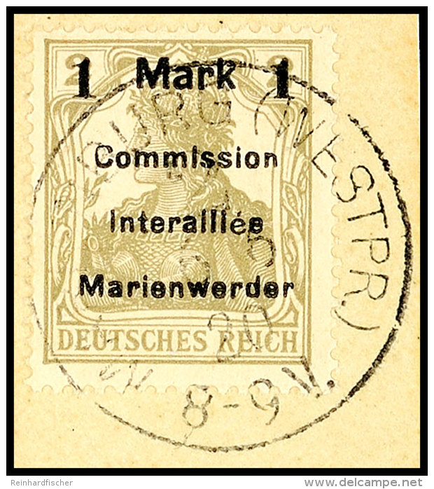 1 Mark Auf 2 Pfg Germania, Aufdruck In Type AIH, Tadellos Gestempelt Auf Briefstück, Gepr. Klein BPP, Mi.... - Autres & Non Classés