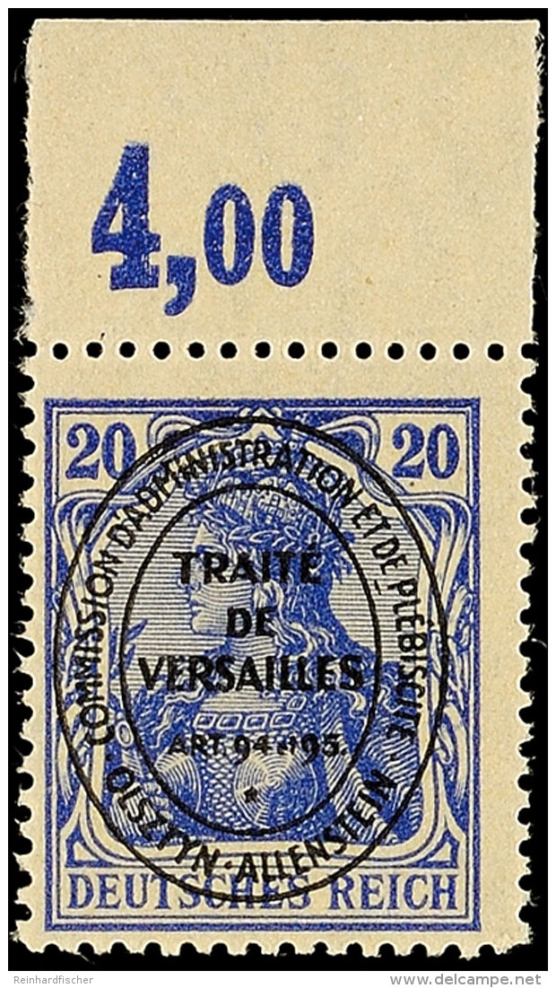 20 Pf. Lilaultramarin, Plattendruck Vom OR, Ungefaltet, Tadellos Postfrisch, Gepr. Hey BPP, Mi. 350,-, Katalog: 19a... - Autres & Non Classés