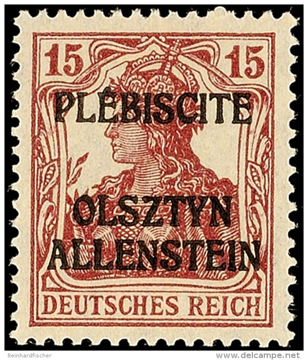 15 Pfennig Germania Dunkelbraunkarmin Mit Hoch Stehendem Aufdruck, Sog. Siegesmarke, Tadellos Postfrisch,... - Autres & Non Classés