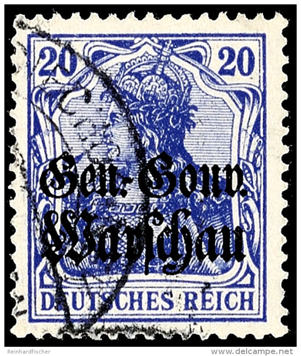 20 Pfennig Germania Mit Schwarzem Bdr.-Aufdruck, Dunkelviolettblau, Tadellos Gestempelt, Fotobefund Wasels BPP... - Autres & Non Classés