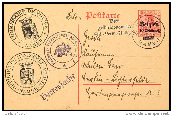 "NAMUR NAMELN 2 23 II 1915", Klar Auf GA-Karte 10 C. Nach Berlin Mit 10 Diversen Dienst- Und Briefstempeln Aus... - Autres & Non Classés