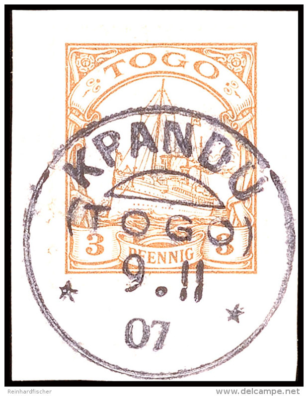 KPANDU 9 11 07, Klar Und Zentrisch Auf Briefstück 3 Pfg Kaiseryacht, Katalog: 7 BSKPANDU 9 11 07, S.O.T.N... - Togo